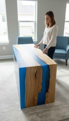 Dining table, table, kitchen table, modern tables, waterfall river epoxy resin furniture, new