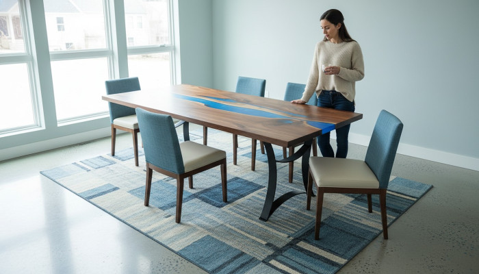 Dining Table Blue River Table Real Wood 220x90 Tables Epoxy Resin New