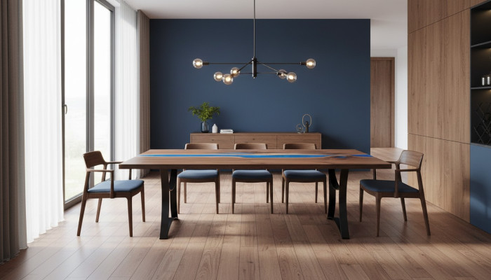 Dining Table Blue River Table Real Wood 220x90 Tables Epoxy Resin New