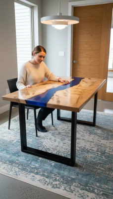 Dining Table River Table Solid Wood Tables 220x100 River Table Epoxy Resin Sea