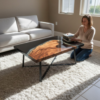 Coffee table River Table epoxy resin solid wood tables 70x40 river table