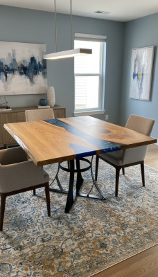 Dining Table River Table Real Wood River Table 110x110 Solid Tables
