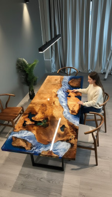 Dining table design, resin table, modern tables, sea river furniture, 220x90 epoxy ocean.