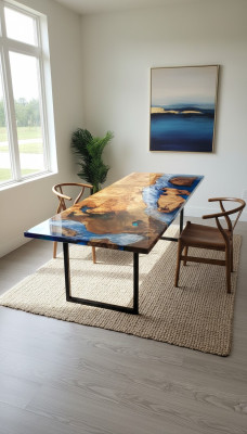 Dining table design, resin table, modern tables, sea river furniture, 220x90 epoxy ocean.