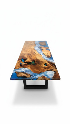 Dining table design, resin table, modern tables, sea river furniture, 220x90 epoxy ocean.