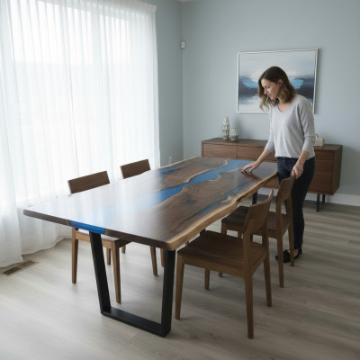 Table dining table tables epoxy resin epoxy real wood solid design furniture 240x100