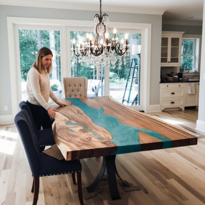 Dining table epoxy resin real wood solid furniture epoxy table casting resin waterfall