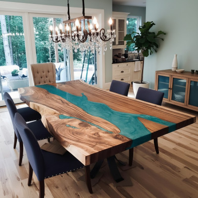 Dining table epoxy resin real wood solid furniture epoxy table casting resin waterfall