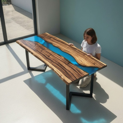 Coffee Table River Table Solid Wood Tables 100x50 River Table Sea Waterfall