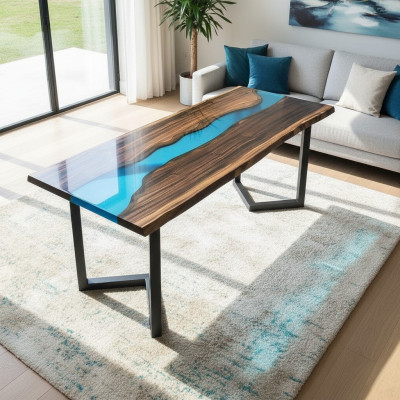 Coffee Table River Table Solid Wood Tables 100x50 River Table Sea Waterfall