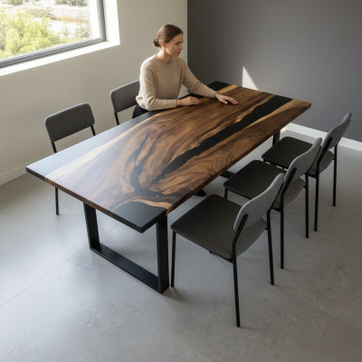 Dining Table Black River Table Real Wood 220x95 Tables Epoxy Resin New