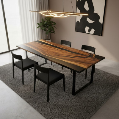 Dining Table Black River Table Real Wood 220x95 Tables Epoxy Resin New