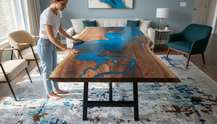 Waterfall table epoxy resin dining table real wood solid furniture epoxy table new