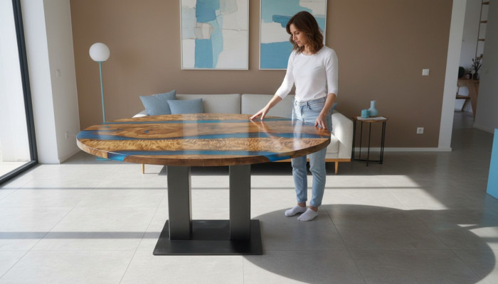 Massive dining table round table epoxy resin furniture waterfall river tables furniture