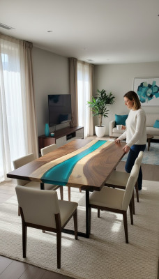 Table dining table tables epoxy resin real epoxy wood solid design furniture 240x100
