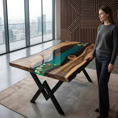 Table dining table tables resin epoxy solid design furniture 200x100 real wood epoxy
