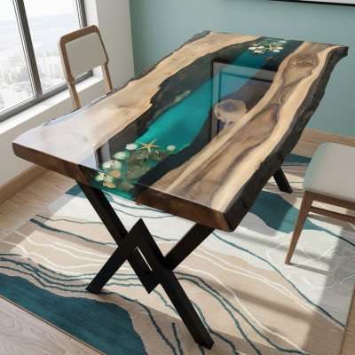 Table dining table tables resin epoxy solid design furniture 200x100 real wood epoxy