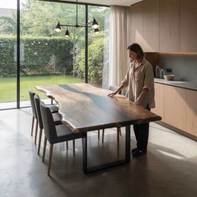 Dining table epoxy resin real wood solid furniture waterfall epoxy table casting resin