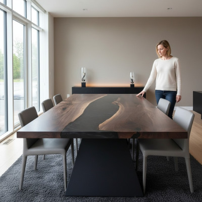 Epoxy Resin Dining Table Real Wood Solid Furniture Waterfall Epoxy Table 220x100cm