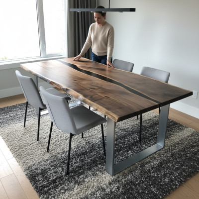 Table dining table tables epoxy resin epoxy real wood solid design furniture 220x90