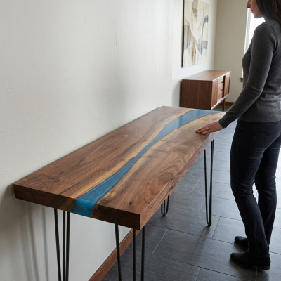 Console table sideboard genuine wood designer table epoxy resin waterfall river