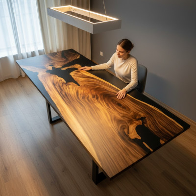 Table dining table tables epoxy resin epoxy real wood solid furniture waterfall
