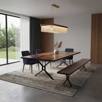 Design table, bench, dining table, kitchen table, tables, benches, solid real wood, living room