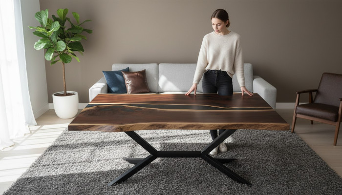 Custom-made epoxy resin table, epoxy resin river, real wood price per square meter tables