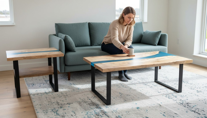 Custom-Made Table Epoxy Resin Flow Real Wood Price 1sqm Tables