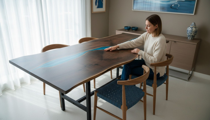 Real Wood Waterfall Table Epoxy Tables Resin Dining Table Epoxy Solid