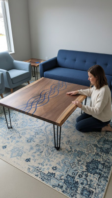 River tables dining table design table modern sea furniture 100x100 epoxy resin ocean