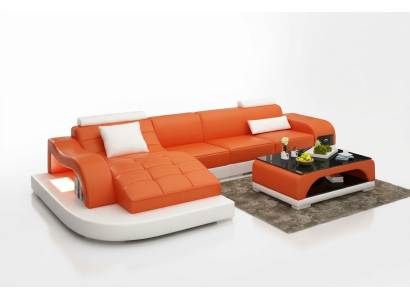 Corner sofa living landscape leather sofa designer sofa couch upholstered corner sofa orange