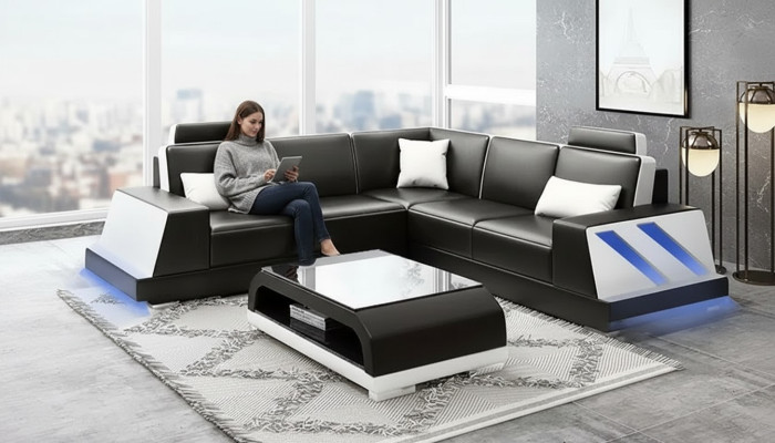 Corner sofa illuminated LED couch sofa upholstered corner suite sofa sets coffee table