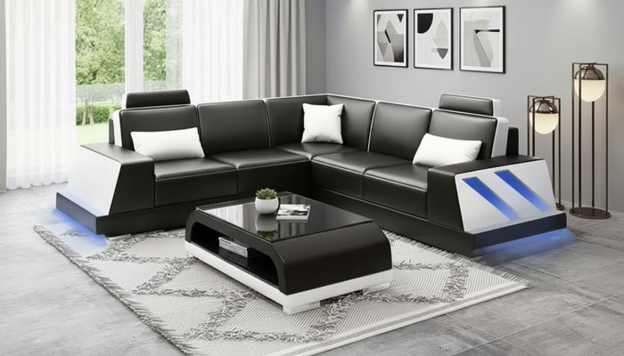 Corner sofa illuminated LED couch sofa upholstered corner suite sofa sets coffee table