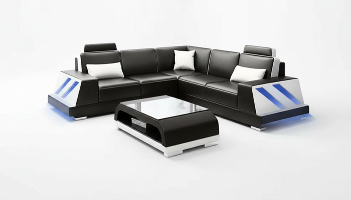 Corner sofa illuminated LED couch sofa upholstered corner suite sofa sets coffee table