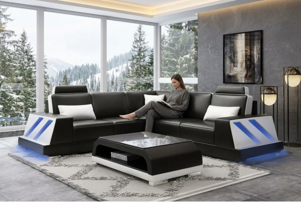 Leather sofa corner couch upholstered suite sofa couch corner suite living landscape upholstery