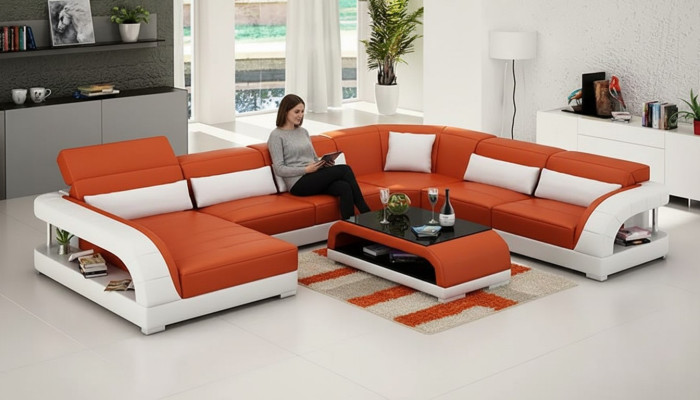 Sectional sofa U-shape, modern sofa, leather sofa, couches, upholstered designer sofas, table, 2-piece.