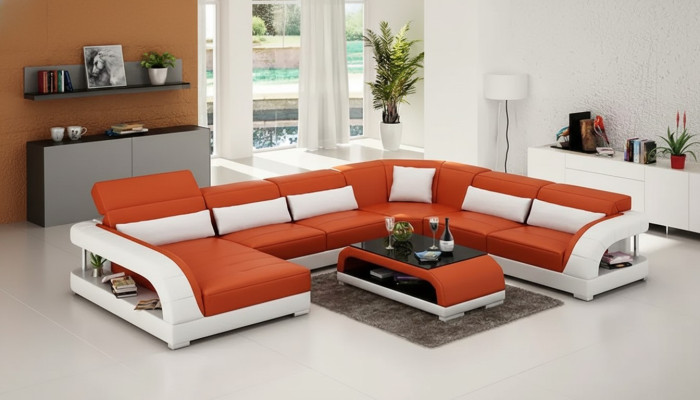 Sectional sofa U-shape, modern sofa, leather sofa, couches, upholstered designer sofas, table, 2-piece.