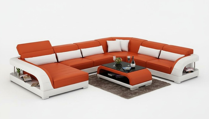Sectional sofa U-shape, modern sofa, leather sofa, couches, upholstered designer sofas, table, 2-piece.