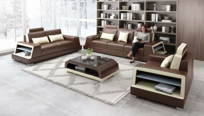 Design Sofa Set 321 Seater Coffee Table Set Leather Set Group 4-piece