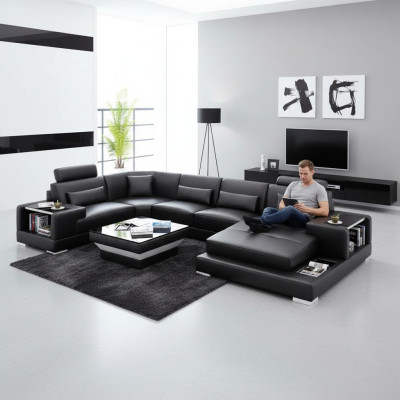 Corner sofa living landscape corner couch coffee table sofa U-shape leather sofa couch 2-piece new