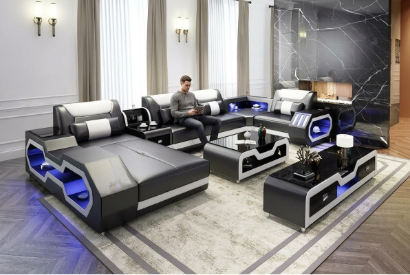 Corner sofa U-shape coffee table sideboard leather sofa living room furniture designer sofa set