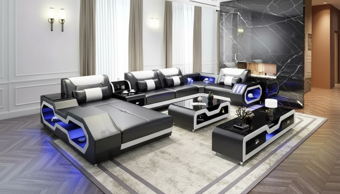 Corner sofa U-shape coffee table sideboard leather sofa living room furniture designer sofa set