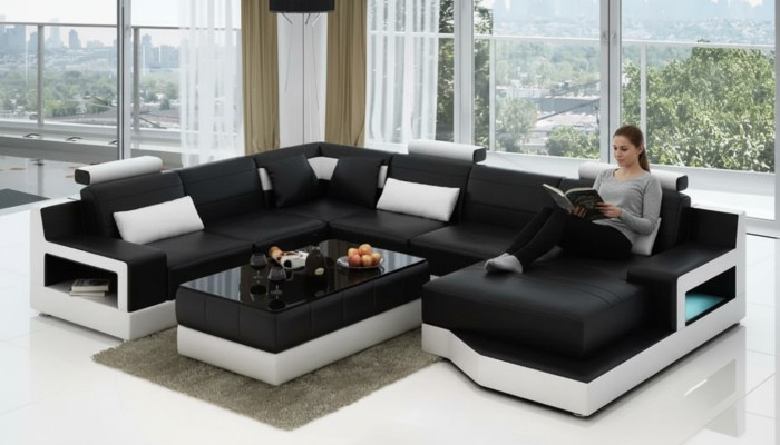 Leather sofa, corner sofa, U-shaped living landscape, designer sofa, modern sofas, coffee table