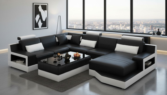 Leather sofa, corner sofa, U-shaped living landscape, designer sofa, modern sofas, coffee table