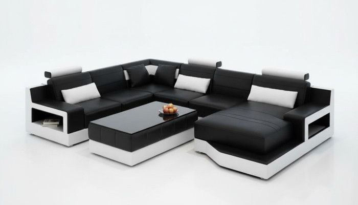 Leather sofa, corner sofa, U-shaped living landscape, designer sofa, modern sofas, coffee table