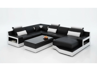 Leather sofa, corner sofa, U-shaped living landscape, designer sofa, modern sofas, coffee table