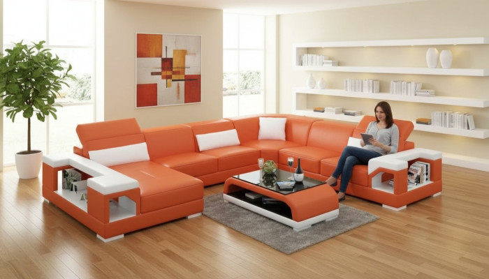 Corner sofa, living landscape, corner couch, corner suite, upholstered sofa, U-shaped leather sofa, couch.
