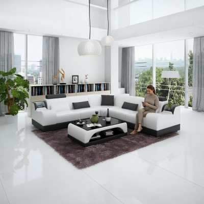 Modern sectional sofa, corner couch design, living room furniture, leather upholstery couch