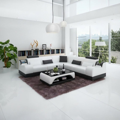 Modern sectional sofa, corner couch design, living room furniture, leather upholstery couch